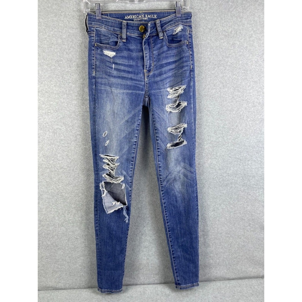 American Eagle Hi Rise‎ Jegging Women's Size 4 L Destroyed Denim Jeans